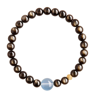 遇见普陀山黑曜石手串女款正品金曜石五形补水天然海蓝宝手链男款