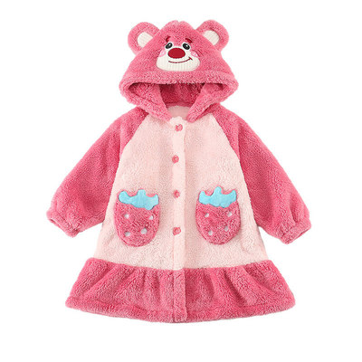 女童珊瑚绒睡袍秋冬季加厚款儿童家居服女孩法兰绒睡衣袍2025新款