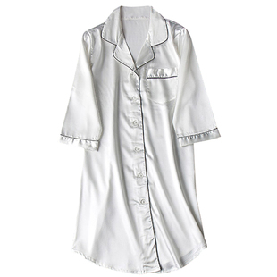 睡衣女春秋冰丝睡裙长袖衬衫睡裙宽松性感诱惑丝绸连衣裙家居服夏