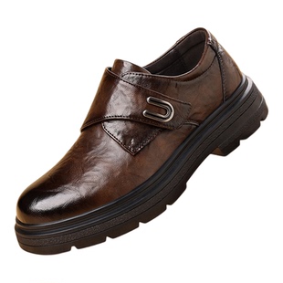 蜻蜓牌皮鞋男款真皮休闲软底英伦风商务正装厚底防滑加绒大头鞋子