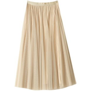 两穿 赫本风 百褶裙 女士高腰半身裙 气质网纱中长裙子春夏款女装