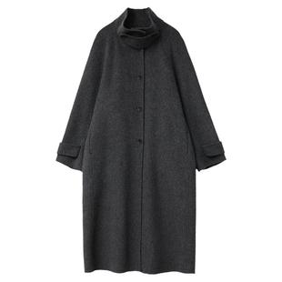 CV大码女装秋冬新款韩系高级感立领系带长款双面呢外套短款大衣女