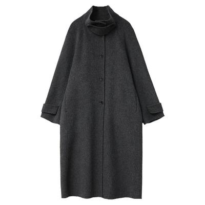 秋冬新款立领系带双面呢大衣女