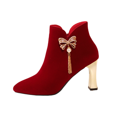 中式优雅加绒粗跟婚纱两穿