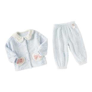 戴维贝拉女童家居服套装儿童珊瑚绒睡衣2026冬季新款居家宝宝A类