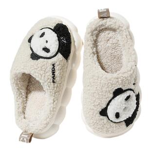 儿童棉拖鞋男童秋冬季2024新款居家室内防滑中大童熊猫女童毛拖鞋