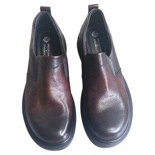 轻薄透气柔软！简约有型头层牛皮套脚休闲皮鞋一脚蹬款式男鞋棕色