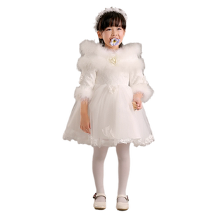 歌宴尔儿童礼服公主裙蓬蓬纱女童冬装加棉厚小孩花童婚纱冬季