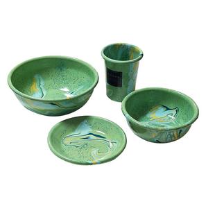 土耳其BORNN大理石纹路搪瓷餐具手工珐琅彩餐盘碗马克水杯薄荷绿