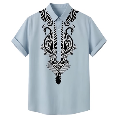 3D digital printed short sleeved shirt 3D数码印花纽扣V领衬衫