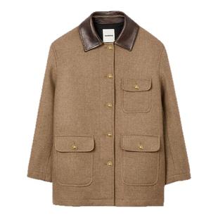 季末7折SANDRO2025秋冬新款女装迪木尔风羊皮革翻领多口袋外套