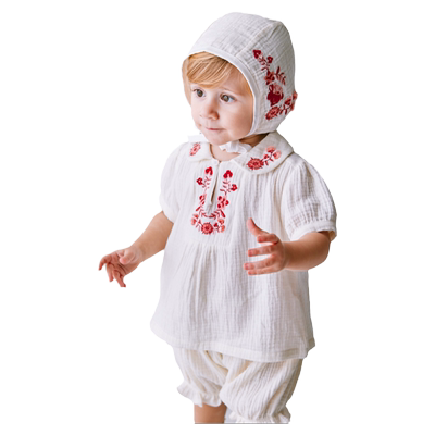 Oak Family儿童纯棉纱布短袖上衣女夏季薄款小童衣服透气裤子套装