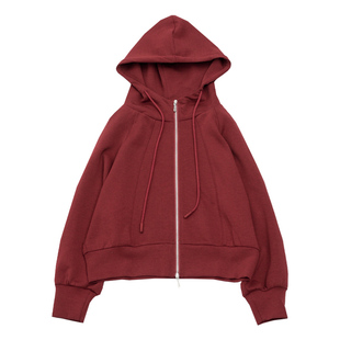 KNgs 春季日系简约空气棉小个子宽松连帽短款开衫卫衣外套女上衣