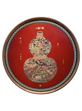 玄关圆形新中式国风铜画装饰画