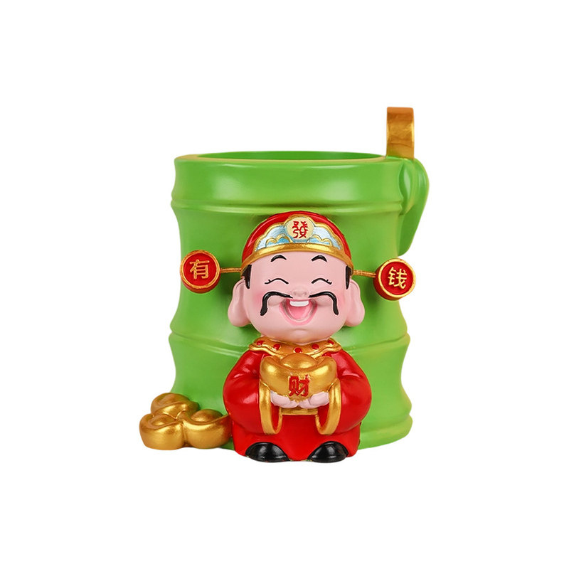可爱财神爷办公桌面收纳笔筒男生