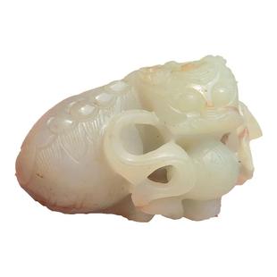 清代乾隆三色籽料和田玉巧雕小狮子瑞兽手把件珍藏品老玉稀少孤品