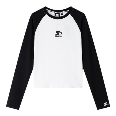 STARTER长袖T恤秋季纯棉黑白插肩修身显瘦休闲男女同款百搭上衣