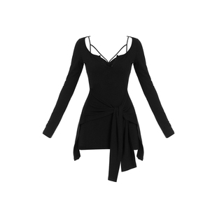 VOCK 高分出街 早春休闲辣妹假两件针织打底裙长袖收腰包臀连衣裙