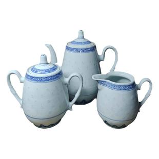 包老景德镇567老厂瓷/青花玲珑枇杷咖啡茶壶糖缸醒茶罐奶罐公道杯