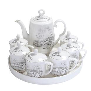 复古陶瓷中式功夫茶具大容量茶壶家用整套装有耳办公会客茶杯带盖