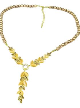 秋冬新款咖色猫眼石麦穗珍珠项链高级设计感优雅大气毛衣链颈链女