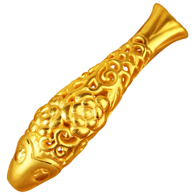 3D硬足金黄金鲤鱼手牌镂空花纹富贵手链编绳女款吊坠半镯串珠礼物