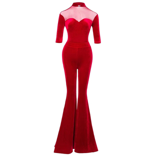 舞姿翼修身形体礼仪走秀走秀训练服装古典丝绒旗袍领中袖上衣裤子