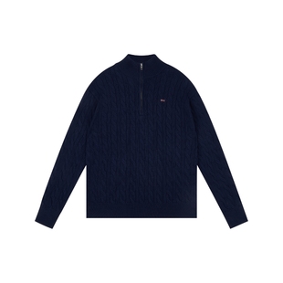 Oneup男装纯棉半拉链高领针织衫秋冬高级松弛感老钱风扭花毛衣女