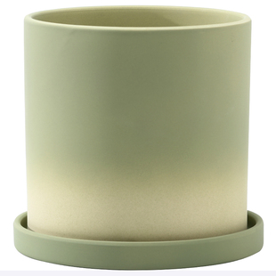 北欧渐变橄榄绿色陶瓷素烧花盆有孔带托盘吸水透气绿植花卉虎皮兰