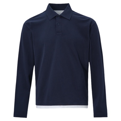 精梳棉简约透气假两件POLO领长袖