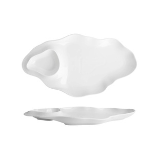 异形带蘸料盘白灼虾盘蒸鱼盘商用高级菜盘极简风家用陶瓷盘海鲜盘