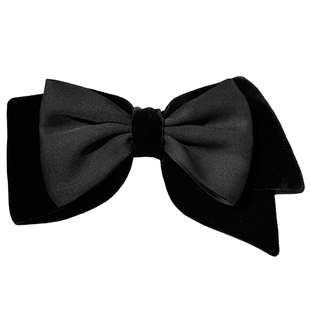 复古黑色真丝丝绒不对称蝴蝶结顶夹女高级感公主头发夹弹簧夹新款