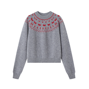 indicia标记25冬新款费尔岛小猫提花冰岛毛衣可爱学院风L2D5MS241