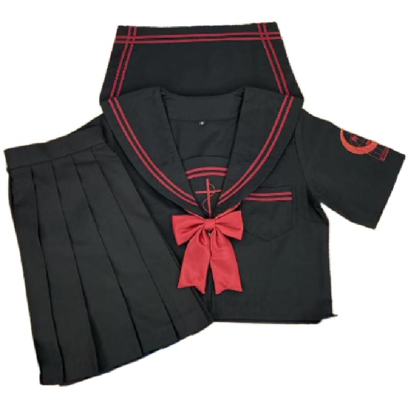 青月社原创十字圣歌刺绣款酷妹风黑色水手服日系学院风JK制服套装