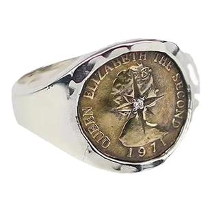 bugiel amp japan手工射线点钻硬币戒指男女伊丽莎白黄铜币