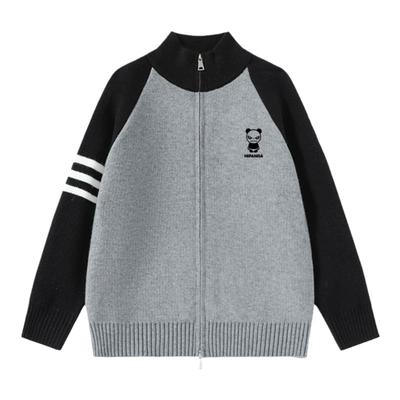 撞色毛衣hipanda开衫立领