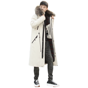 鹅绒羽绒服男中长款冬季新款进口鹅绒加厚可拆卸大码派克羽绒服男