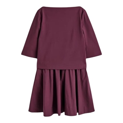 休闲版型船领迷你连衣裙酒红色