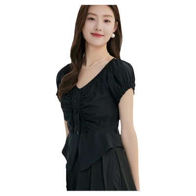 轩日修身黑色短袖衬衣