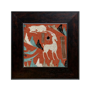 敦煌壁画《九色鹿》中古框客厅沙发背景装饰画玄关复古挂画摆台
