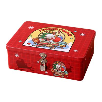 马口铁卡通斑纹羊桌面收纳盒带锁