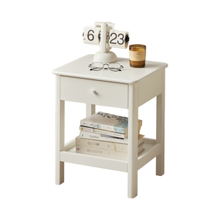 加兰实木床头柜北欧卧室床边小柜子现代简约白色储物柜奶油风边几