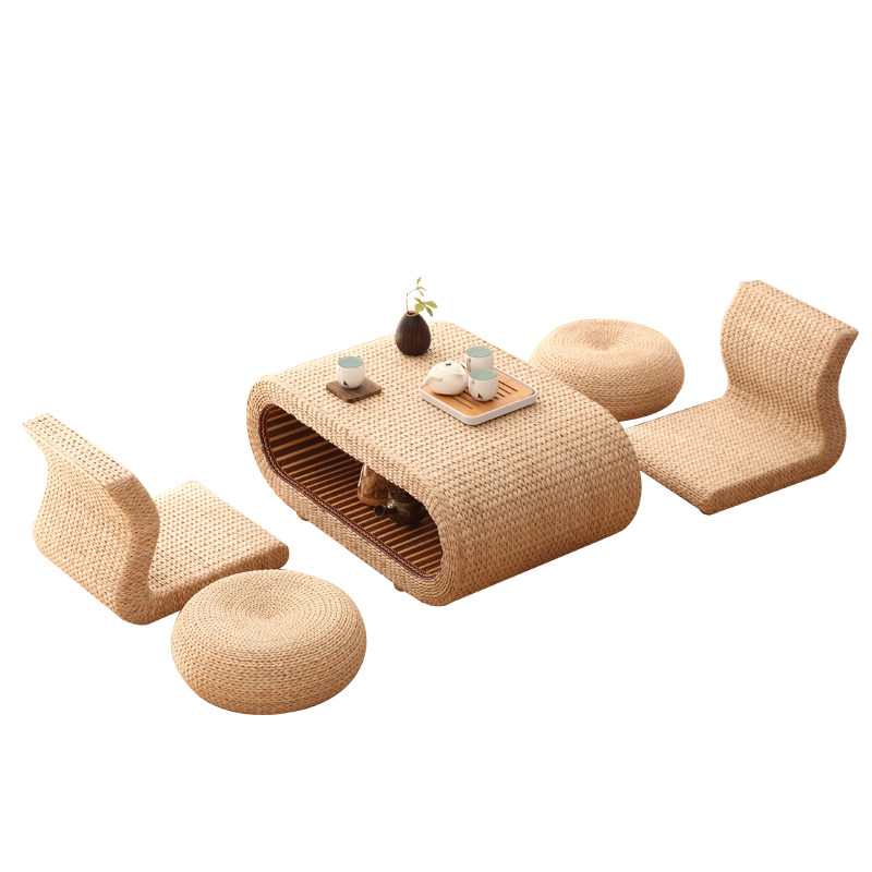 草编飘窗桌子日式简约可储物组合