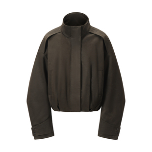 SINGLE MOMENT 25AW法式轻奢设计蜡感褶皱复古短款棉衣夹克外套女