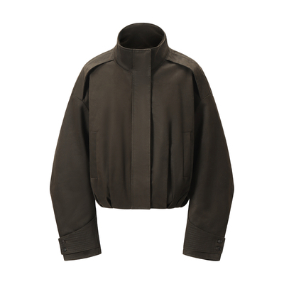 SINGLE MOMENT 25AW法式轻奢设计蜡感褶皱复古短款棉衣夹克外套女