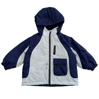 男童拼色夹棉风衣外套2025秋冬新款中小童宝宝韩版连帽棉衣外套