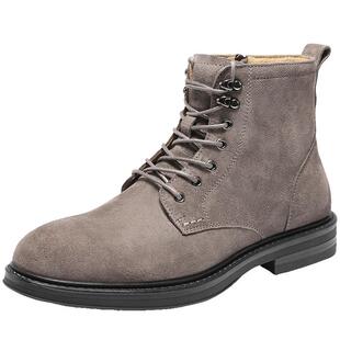 百丽男鞋牛皮休闲靴男士25新款冬季户外短靴马丁靴子加绒A2175DD5