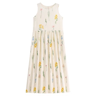 睡衣睡裙夏季女款2025新款纯棉纱布棉麻夏天背心长款长裙连衣裙子