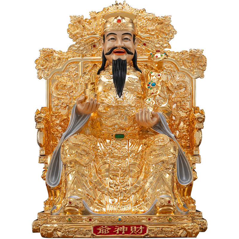 纯铜鎏金镶宝财神爷佛像供奉摆件