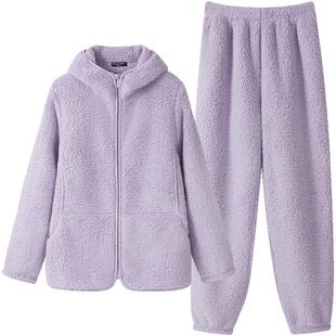 三枪家居服2026秋冬情侣睡衣羊羔绒加绒加厚连帽运动休闲男可外穿